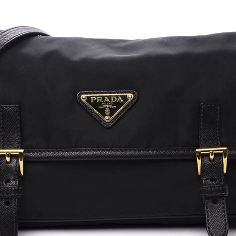 prada messenger bag tessuto black|PRADA Tessuto Nylon Saffiano Logo Messenger Bag Black .